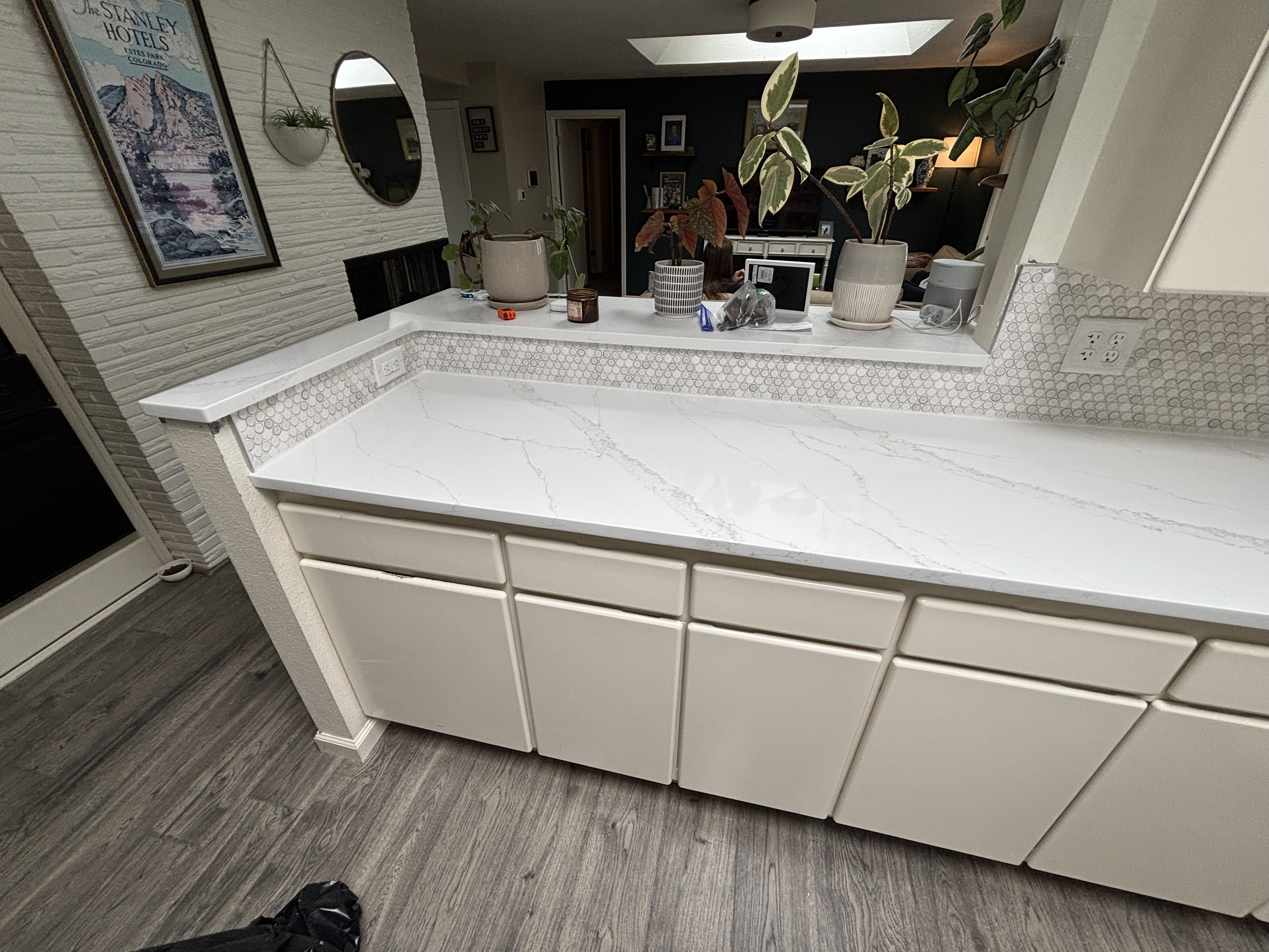 Completed kitchen backsplash